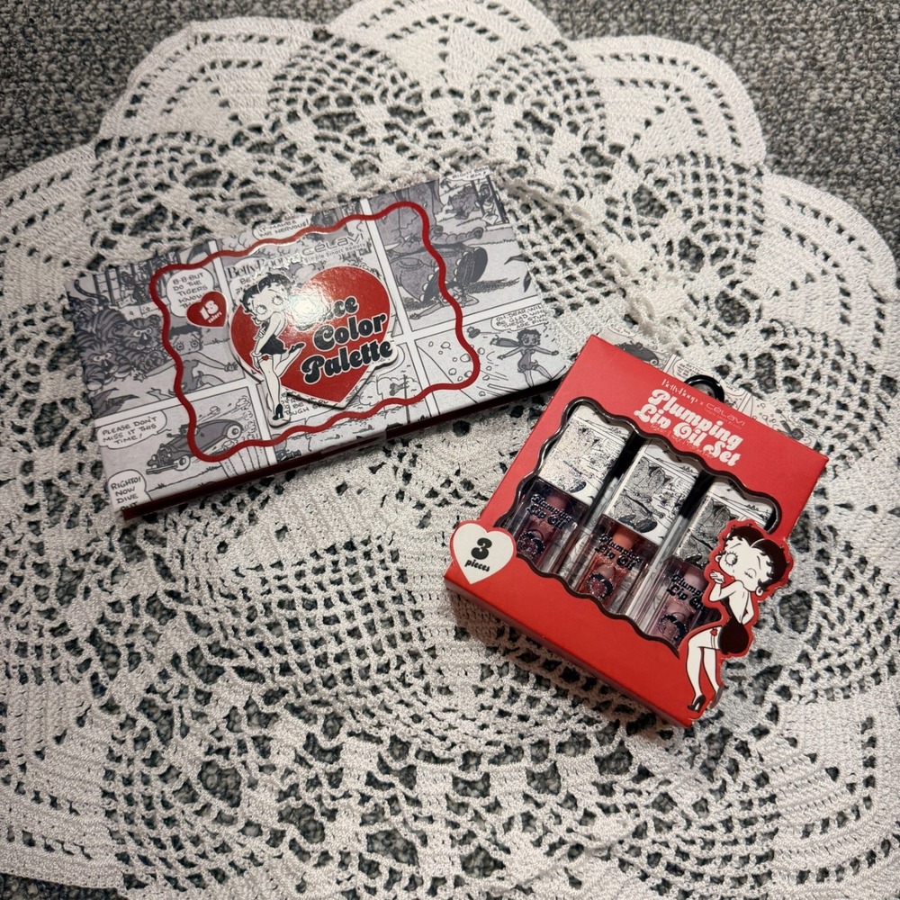 Betty Boop x Celavi 18 Color Face Palette and 3pc Plumping Lip Oil Makeup Set